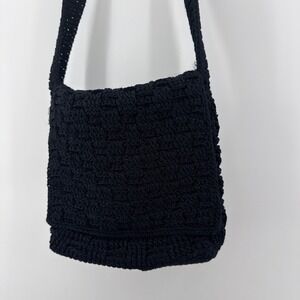 The Sak Black Crochet Hobo Bag Shoulder Bag Handbag Casual Purse 10x9‎